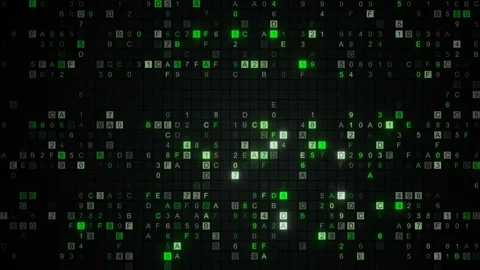 Glowing green digital HEX data code seamless loop animation 4k UHD (3840x2160) Video stock 82729611