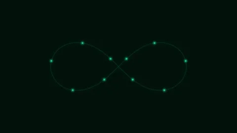 A glowing green digital infinity symbol isolated on a deep black background Stock Footage 338311265