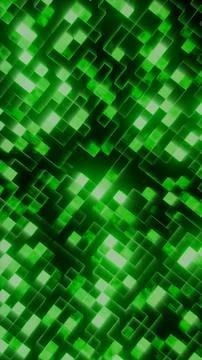 Glowing green digital matrix pattern with geometric grid blocks and futuristi Illustrazione stock