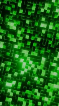 Glowing green digital matrix pattern with geometric grid blocks and futuristi Stock Illustration