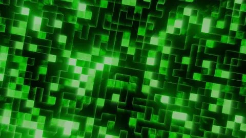 Glowing green digital matrix pattern with geometric grid blocks Stock Illustration