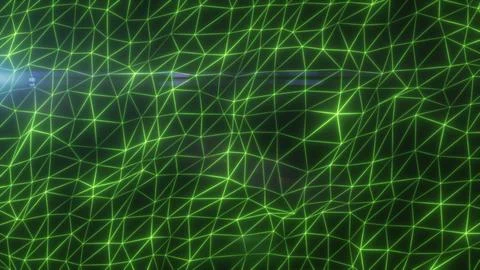 Glowing green digital mesh of interconnected triangles creating an abstract.. Stock Illustration