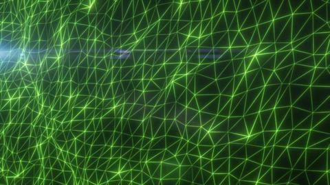 Glowing green digital mesh of interconnected triangles creating an abstract.. Stock Illustration