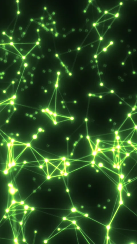 Glowing green digital network with connected nodes, bright data points, and.. Stock Footage 334037003