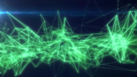 Glowing green digital network of polygonal connections and geometric lines fo Stock Illustration