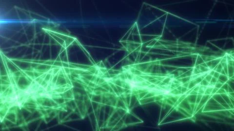 Glowing green digital network of polygonal connections and geometric lines fo Stock Illustration