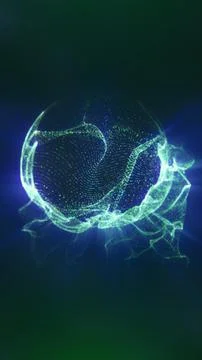 Glowing green digital sphere made of particles and mesh, symbolizing global.. イラスト素材