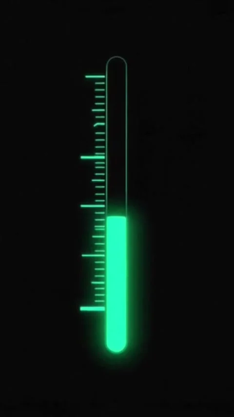 A glowing green digital thermometer graphic partially Stock Footage 340318468