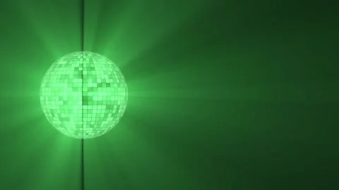 Glowing green disco ball with rays of light. Animation of rotation and glow of a Stock Footage 266576212