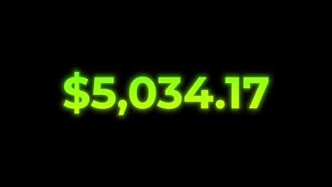 Glowing Green Dollar Amount From 0 to 10,000 on Black Background Stock Footage 315283047