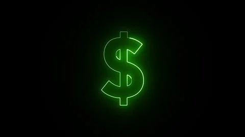 Glowing green dollar sign animation on dark background for finance and success Stock Footage 338004052