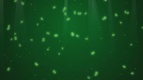 Glowing green dollar signs floating in the air with soft light rays on a da.. Video stock 341180230