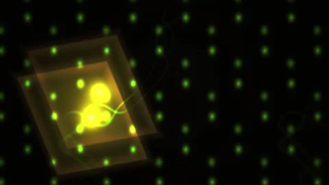 Glowing green dots on black background with yellow square. Stock Footage 337508073