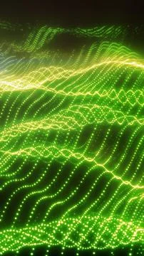 Glowing green dotted waves form a futuristic digital landscape, representin.. 스톡 일러스트