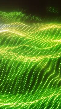 Glowing green dotted waves form a futuristic digital landscape, representin.. イラスト素材