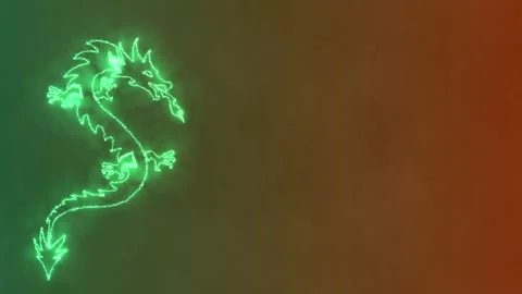 Glowing green dragon on gradient green orange background. Chinese new year Stock Footage 258590125
