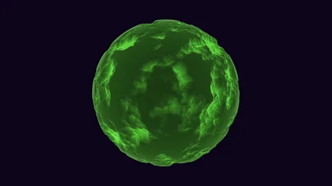 Glowing green energy sphere rotating on dark background for sci fi and tech Vídeos de archivo 334139925