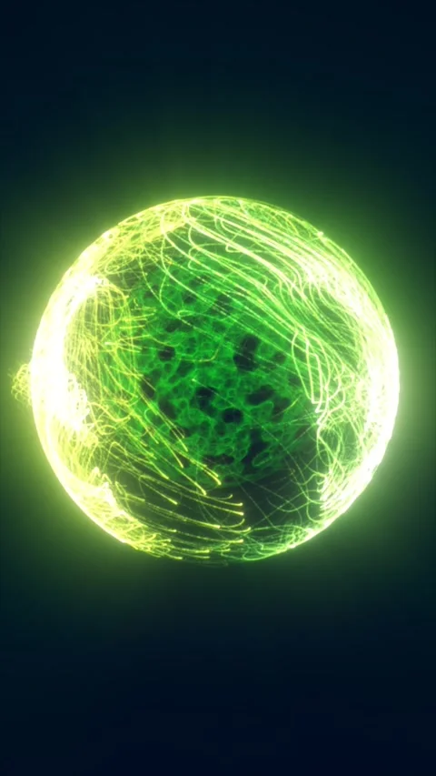 Glowing green energy sphere wrapped in luminous tangled light trails agains.. Stock Footage 341487935
