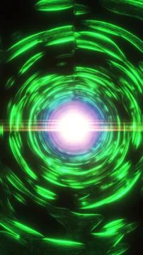 Glowing green energy vortex with circular rings and bright core light, form.. Stock Illustration