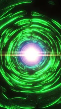 Glowing green energy vortex with circular rings and bright core light, form.. Stock Illustration