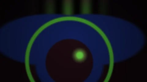 Glowing green eye with blue iris and black pupil. Stock Footage 336696771