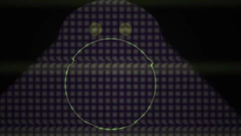Glowing green eyes in dark triangle with grid pattern. Stock Footage 337464907