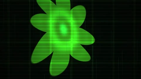 Glowing green flower on black background with grid pattern. Stock Footage 336696908