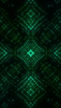 Glowing green geometric dot pattern on dark abstract background Stockillustratie