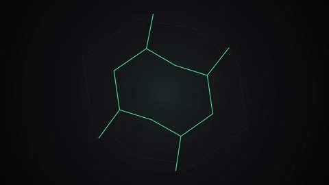 Glowing Green Geometric Network Rotating in Dark Digital Space Stock Footage 340348539