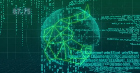 Glowing green globe with binary code, digital network animation in background Stock Footage 303740024