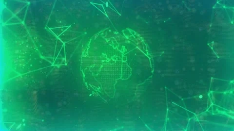 Glowing green globe with connecting lines and dots, digital network animation Stock Footage 328083897