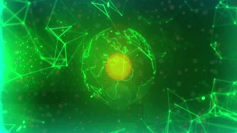 Glowing green globe with network connections animation over dark background Stock Footage 304191812