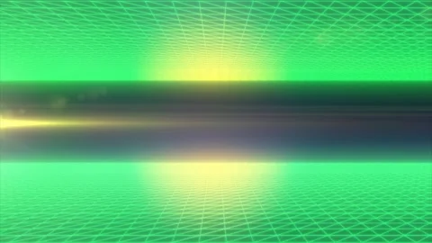 A glowing green grid pattern with a futuristic horizon and light reflection.. Stock Footage 302564891