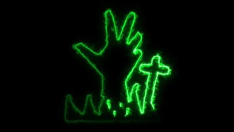 Glowing Green Hand Reaching From Ground With Cross Stock Footage 318054046