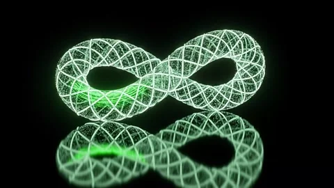 Glowing Green Infinity Symbol Rotating on Black Background. Stock Footage 330336181