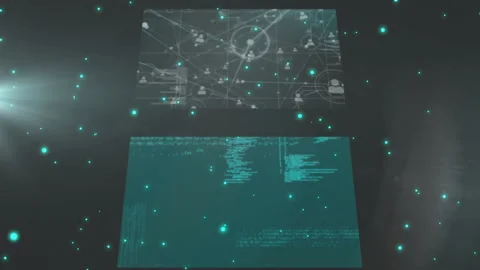 Glowing green interface with digital network connections and data processing Stock Footage 303553949