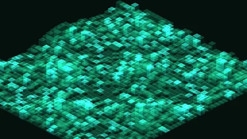 Glowing Green Isometric Block Grid Terrain Video stock 341872261