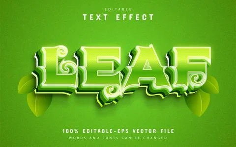 Glowing green leaf 3d text effect editable Stock Illustration
