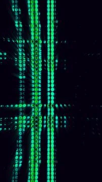 Glowing Green LED Dots Matrix Vertical Data Stream Dark Background Stock Illustration