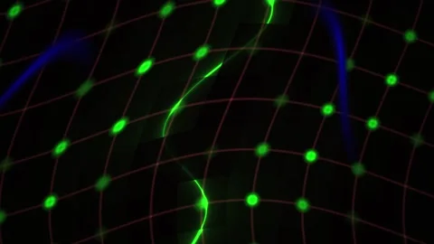Glowing Green Line on Red Grid with Blue Light Trails in Fast Abstract Tech.. Stock Footage 343702494