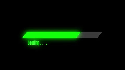 Glowing green loading bar on a black background with loading text, showing .. Stock Footage 340999422