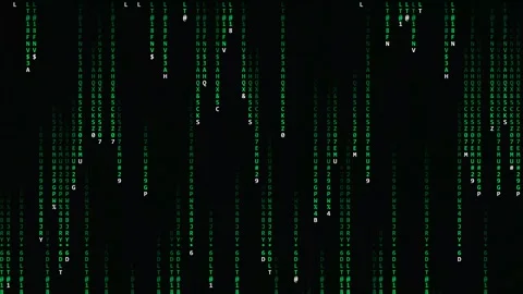 Glowing green matrix data code rain falling on black background animation Stock Footage 347081487