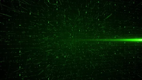 Glowing Green Matrix Digital Code Stream field green light trails with streaming Stock Footage 314338668