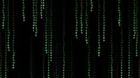 Glowing green Matrix digital code raining down on dark background, cyber se.. Stock Footage 342338090