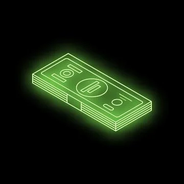 Glowing green neon banknotes stack representing wealth and finance 库存插图