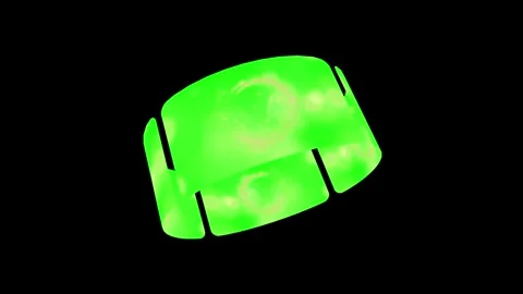Glowing green neon circular ring with abstract light patterns on black 库存影片 342896446