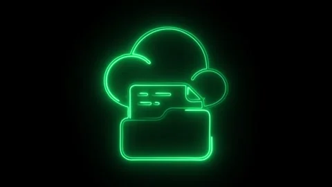 Glowing green neon cloud folder icon with document symbol representing digi.. Video stock 314713646