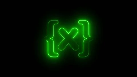 Glowing green neon code brackets icon on dark background Stock Footage 344565651