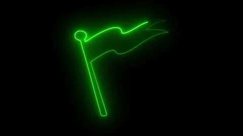 Glowing green neon flag icon on a black background Stock Footage 346365976