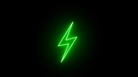 Glowing green neon flickering lightning bolt, Flash icon. Charge flash icon.. Stock Illustration